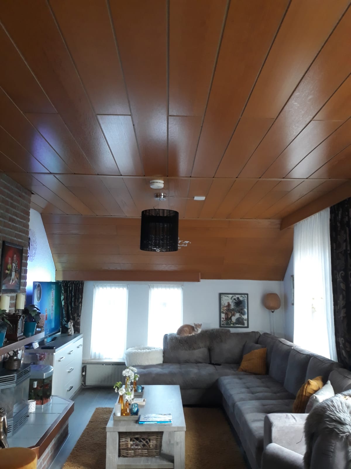 Spanplafond over houten plafond
